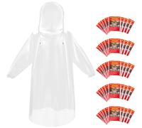 Bruvoalon 6 & 20 Pack Disposable Rain Ponchos for Adults/Youth, Waterproof PE Raincoats with Drawstring, Camping/Emergency, Clear, 6 Pack