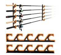 bruwaa Horizontal Fishing Rod Pole Holders for Garage Wall and Ceiling, Anti-Scratch Soft PU Pad Rod Rack, Fishing Pole Storage Organizer Holds up to 5 Rod, Wall Mount Rod Keepers for Casting Rods
