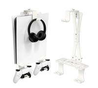 bruwaa Upgraded Adjustable Wall Mount for PS5/PS5 Slim/PS5 pro with Controller Holder and Headphone Holder, Solid Metal & Anti-Scratch Polymer Frame PS5 Accessories - White