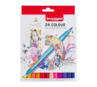 Bruynzeel Creatives Fineliner/Brush Pen Set of 24 Colors | Dual-Tip Pens for Writing, Drawing & Coloring Books for Adults