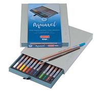 Bruynzeel Design Professional Watercolor Pencils Set of 12 + Brush | Water-Soluble Artists Pencils for Drawing, Coloring & Painting