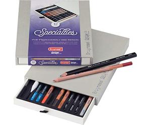 Bruynzeel Design Specialties Professional Artist Tool Set of 12 | Watercolor, Oil, Sketch & Blending Pencils + Blending Stump