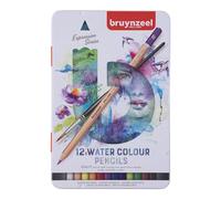 Bruynzeel Expression Watercolor Pencils Set of 12 + Brush in Tin | Water-Soluble Pencils | Coloring for Adults, Bullet Journaling