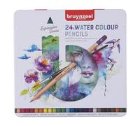 Royal Talens Watercolor Pencils Bruynzeel Expression - Set of 24 with Brush in Tin, Water-Soluble