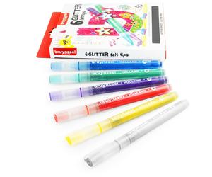 Bruynzeel Glitter Effect Felt Tip Pens Assorted Colours Pack of 6