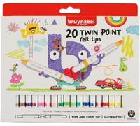 Bruynzeel Twin Point Felt Tip Pens Board/Fine Nib Assorted Colours 20 Pack