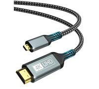 BRV Explorer Micro HDMI to HDMI Cable 2M, 4K@60Hz 1440P@144Hz Type D Female Cable, 3D ARC HEC HDCP Compatible for Laptop, HDTV, Monitor, Raspberry Pi 5/4/400/Pico, Hero 7/6/5, Camera, PS4/5