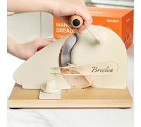 Brvclon Manual Bread Slicer Adjustable Thickness, Hand Crank Bread Slicer for Homemade Sourdough Bread with Scale Line & Suction Cup & Metal Guide,Quality Solid Wood Base & Gift-Level Packaging