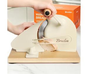 Brvclon Manual Bread Slicer Adjustable Thickness, Hand Crank Bread Slicer for Homemade Sourdough Bread with Scale Line & Suction Cup & Metal Guide,Quality Solid Wood Base & Gift-Level Packaging