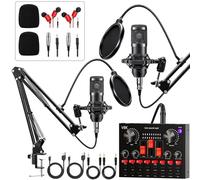Brvomussy - Podcast Equipment Bundle for 2, Audio Interface with Condenser Microphone Voice Changer for Gamers, All-in-one Audio Mixer, Perfect for Live Streaming,
