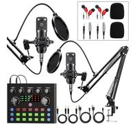 Brvomussy - Podcast Equipment Bundle for 2, Audio Interface with Condenser Microphones Voice Changer for Gamers, All-in-one Audio Mixer, Perfect for Live Streaming,