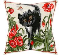 Brvsk A Cat in Poppies. Needlepoint Kit w/Printed Tapestry Canvas (40 × 40 cm) - Needlepoint Cushion Kit for Creative Home Décor - Needlework Kit for Adult Beginners