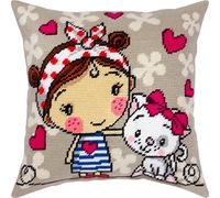 Brvsk A Girl and a Kitten. Needlepoint Kit w/Printed Tapestry Canvas (40 × 40 cm) - Needlepoint Cushion Kit for Creative Home Décor - Needlework Kit for Adult Beginners