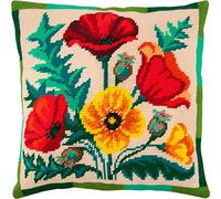 Brvsk Bouquet of Poppies. Stamped Cross-Stitch Kit w/Printed Tapestry Canvas (40 × 40 cm) - Stamped Cross-Stitch Cushion Kit for Creative Home Décor - Needlework Kit for Adult Beginners