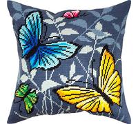 Brvsk Butterflies in The Night. Embroidery Kit w/Printed Tapestry Canvas (40 × 40 cm) - Embroidery Cushion Kit for Creative Home Décor - Needlework Kit for Adult Beginners