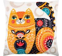 Brvsk Cat of Art Nouveau. Stamped Cross-Stitch Kit w/Printed Tapestry Canvas (40 × 40 cm) - Stamped Cross-Stitch Cushion Kit for Creative Home Décor - Needlework Kit for Adult Beginners