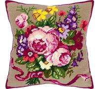 Brvsk Classic Bouquet. Embroidery Kit w/Printed Tapestry Canvas (40 × 40 cm) - Embroidery Cushion Kit for Creative Home Décor - Needlework Kit for Adult Beginners