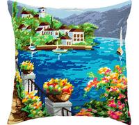 Brvsk Corfu. Embroidery Kit w/Printed Tapestry Canvas (40 × 40 cm) - Embroidery Cushion Kit for Creative Home Décor - Needlework Kit for Adult Beginners