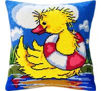 Brvsk Duckling The Sailor. Stamped Cross-Stitch Kit w/Printed Tapestry Canvas (40 × 40 cm) - Stamped Cross-Stitch Cushion Kit for Creative Home Décor - Needlework Kit for Adult Beginners