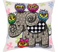 Brvsk Elephant and Owls. Embroidery Kit w/Printed Tapestry Canvas (40 × 40 cm) - Embroidery Cushion Kit for Creative Home Décor - Needlework Kit for Adult Beginners