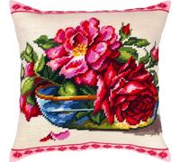 Brvsk Enchanting Roses. Embroidery Kit w/Printed Tapestry Canvas (40 × 40 cm) - Embroidery Cushion Kit for Creative Home Décor - Needlework Kit for Adult Beginners