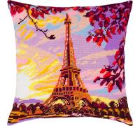 Brvsk Golden Dawn Over Paris. Embroidery Kit w/Printed Tapestry Canvas (40 × 40 cm) - Embroidery Kit for Creative Cushion and Home Décor - Needlework Kit for Adult Beginners
