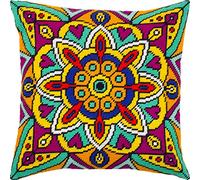 Brvsk Mandala. Embroidery Kit w/Printed Tapestry Canvas (40 × 40 cm) - Embroidery Cushion Kit for Creative Home Décor - Needlework Kit for Adult Beginners