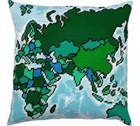 Brvsk Map of The World. Embroidery Kit w/Printed Tapestry Canvas (40 × 40 cm) - Embroidery Cushion Kit for Creative Home Décor - Needlework Kit for Adult Beginners