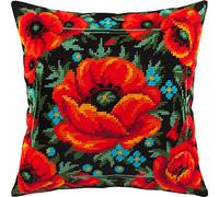 Brvsk Meadow of Poppies. Needlepoint Kit w/Printed Tapestry Canvas (40 × 40 cm) - Needlepoint Cushion Kit for Creative Home Décor - Needlework Kit for Adult Beginners