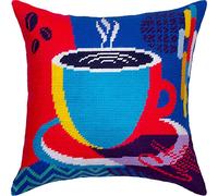 Brvsk Morning Coffee. Embroidery Kit w/Printed Tapestry Canvas (40 × 40 cm) - Embroidery Cushion Kit for Creative Home Décor - Needlework Kit for Adult Beginners