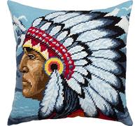 Brvsk Native American. Needlepoint Kit w/Printed Tapestry Canvas (40 × 40 cm) - Needlepoint Cushion Kit for Creative Home Décor - Needlework Kit for Adult Beginners