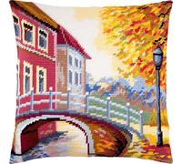 Brvsk Old Town. Stamped Cross-Stitch Kit w/Printed Tapestry Canvas (40 × 40 cm) - Stamped Cross-Stitch Cushion Kit for Creative Home Décor - Needlework Kit for Adult Beginners