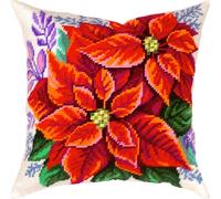 Brvsk Poinsettia. Embroidery Kit w/Printed Tapestry Canvas (40 × 40 cm) - Embroidery Cushion Kit for Creative Home Décor - Needlework Kit for Adult Beginners