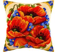 Brvsk Poppies and Forget-Me-Nots. Needlepoint Kit w/Printed Tapestry Canvas (40 × 40 cm) - Needlepoint Cushion Kit for Creative Home Décor - Needlework Kit for Adult Beginners