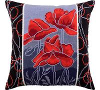 Brvsk Poppies in The Night. Stamped Cross-Stitch Kit w/Printed Tapestry Canvas (40 × 40 cm) - Stamped Cross-Stitch Cushion Kit for Creative Home Décor - Needlework Kit for Adult Beginners