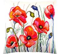 Brvsk Poppy Field. Needlepoint Kit w/Printed Tapestry Canvas (40 × 40 cm) - Needlepoint Cushion Kit for Creative Home Décor - Needlework Kit for Adult Beginners