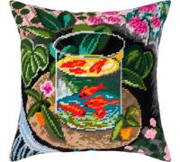 Brvsk Red Fish. Stamped Cross-Stitch Kit w/Printed Tapestry Canvas (40 × 40 cm) - Stamped Cross-Stitch Cushion Kit for Creative Home Décor - Needlework Kit for Adult Beginners