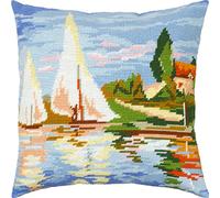 Brvsk Regatta at Argenteuil. Embroidery Kit w/Printed Tapestry Canvas (40 × 40 cm) - Embroidery Cushion Kit for Creative Home Décor - Needlework Kit for Adult Beginners