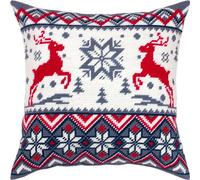 Brvsk Reindeer Pattern. Stamped Cross-Stitch Kit w/Printed Tapestry Canvas (40 × 40 cm) - Stamped Cross-Stitch Cushion Kit for Creative Home Décor - Needlework Kit for Adult Beginners