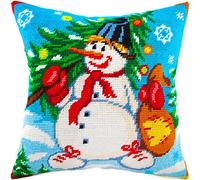 Brvsk Snowman. Needlepoint Kit w/Printed Tapestry Canvas (40 × 40 cm) - Needlepoint Cushion Kit for Creative Home Décor - Needlework Kit for Adult Beginners