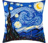 Brvsk Starry Night. Stamped Cross-Stitch Kit w/Printed Tapestry Canvas (40 × 40 cm) - Stamped Cross-Stitch Cushion Kit for Creative Home Décor - Needlework Kit for Adult Beginners