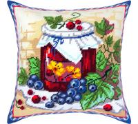 Brvsk Still Life with Currants. Stamped Cross-Stitch Kit w/Printed Tapestry Canvas (40 × 40 cm) - Stamped Cross-Stitch Cushion Kit for Creative Home Décor - Needlework Kit for Adult Beginners
