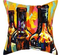 Brvsk Still Life with Wine Bottles. Stamped Cross-Stitch Kit w/Printed Tapestry Canvas (40 × 40 cm) - Stamped Cross-Stitch Cushion Kit for Creative Home Décor - Needlework Kit for Adult Beginners