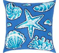 Brvsk Treasures of The Sea. Embroidery Kit w/Printed Tapestry Canvas (40 × 40 cm) - Embroidery Kit for Creative Cushion and Home Décor - Needlework Kit for Adult Beginners