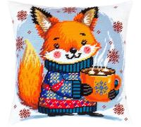 Brvsk Warm Cocoa for a Little Fox. Needlepoint Kit w/Printed Tapestry Canvas (40 × 40 cm) - Needlepoint Cushion Kit for Creative Home Décor - Needlework Kit for Adult Beginners