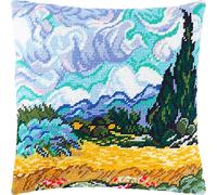 Brvsk Wheat Field with Cypresses. Embroidery Kit w/Printed Tapestry Canvas (40 × 40 cm) - Embroidery Cushion Kit for Creative Home Décor - Needlework Kit for Adult Beginners