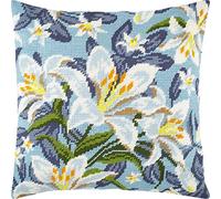 Brvsk White Lilies. Needlepoint Kit w/Printed Tapestry Canvas (40 × 40 cm) - Needlepoint Cushion Kit for Creative Home Décor - Needlework Kit for Adult Beginners