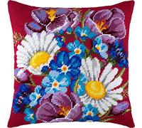 Brvsk Wild Flowers. Stamped Cross-Stitch Kit w/Printed Tapestry Canvas (40 × 40 cm) - Stamped Cross-Stitch Cushion Kit for Creative Home Décor - Needlework Kit for Adult Beginners