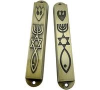 Brxmpn 2pcs Alloy Mezuzah Ornament Torah Design Hebrew Letter Vintage Decorative Mezuzah Judaica Prayer Plaque Catholic Home Decor for Entryway Door