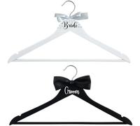 Brxmpn 2pcs Bride Groom Hangers with Bow Decor Wedding Wood Hangers Dress Suit Hangers for Bachelorette Party Shower Supplies